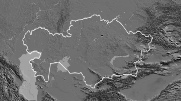 Detailní Záběr Kazašské Pohraniční Oblasti Bilevelové Mapě Fakt Záře Kolem — Stock fotografie