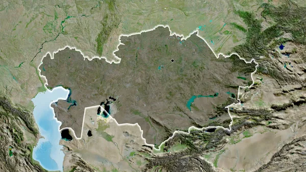 Крупный План Приграничной Зоны Казахстана Выделяющийся Тёмным Наложением Спутниковую Карту — стоковое фото