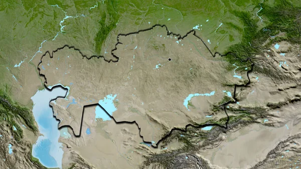 卫星地图上的哈萨克斯坦边境地区特写 资本点 国家形状的斜边 — 图库照片