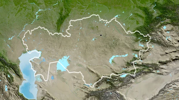 Крупный План Пограничной Зоны Казахстана Спутниковой Карте Отличный Момент Светится — стоковое фото