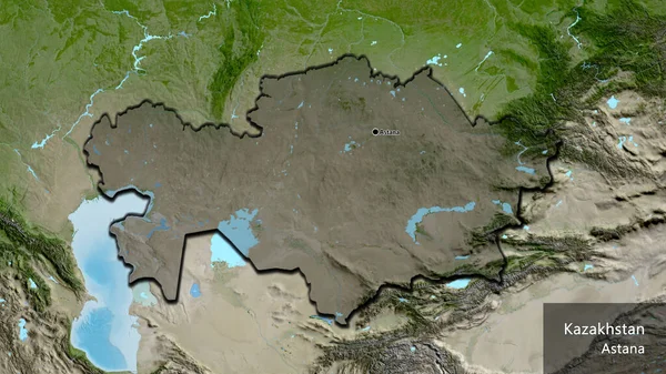 Zbliżenie Strefy Przygranicznej Kazachstanu Ciemną Nakładką Zdjęciu Satelitarnym Główny Punkt — Zdjęcie stockowe