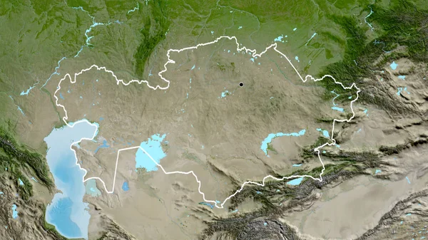 Nahaufnahme Des Grenzgebiets Kasachstan Auf Einer Satellitenkarte Kapitalpunkt Umrisse Rund — Stockfoto