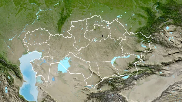カザフスタン国境地域の閉鎖と衛星地図上のその地域の境界線 資本ポイント 全国の概要 — ストック写真