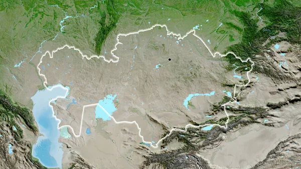 Close Van Het Grensgebied Van Kazachstan Een Satellietkaart Hoofdpunt Glow — Stockfoto