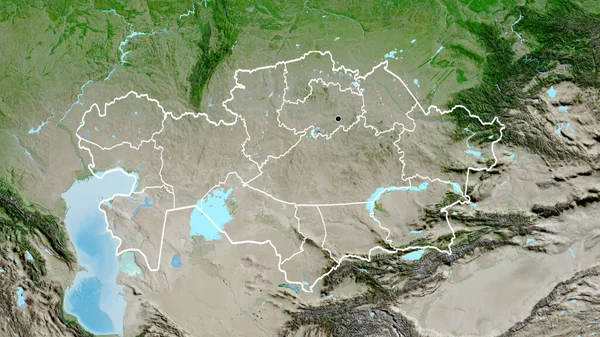 Närbild Kazakstans Gränsområde Och Dess Regionala Gränser Satellitkarta Huvudpunkt Skissera — Stockfoto