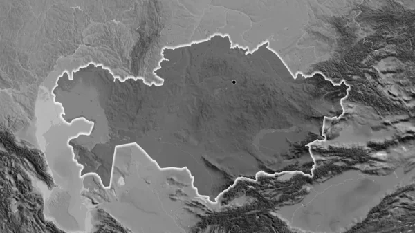 Close Kazakhstan Border Area Highlighting Dark Overlay Grayscale Map Capital — Stock Photo, Image