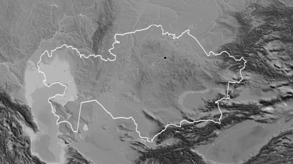 Nahaufnahme Des Grenzgebiets Kasachstan Auf Einer Graustufenkarte Kapitalpunkt Umrisse Rund — Stockfoto