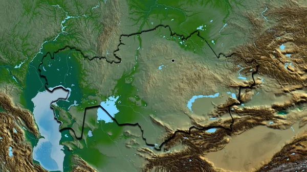 Close Kazakhstan Border Area Physical Map Capital Point Bevelled Edges — Stock Photo, Image