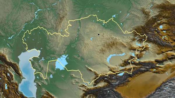 Närbild Det Kazakstanska Gränsområdet Katastrofkarta Huvudpunkt Skissera Runt Landet Form — Stockfoto