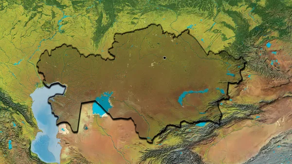 地形図上の暗いオーバーレイで強調カザフスタン国境地域のクローズアップ 資本ポイント 国の形の縁が隠されている — ストック写真