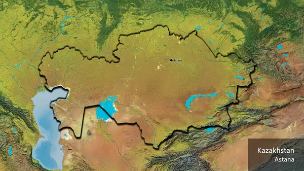 Close Área Fronteira Cazaquistão Mapa Topográfico Ponto Capital Bordas Chanfradas — Fotografia de Stock