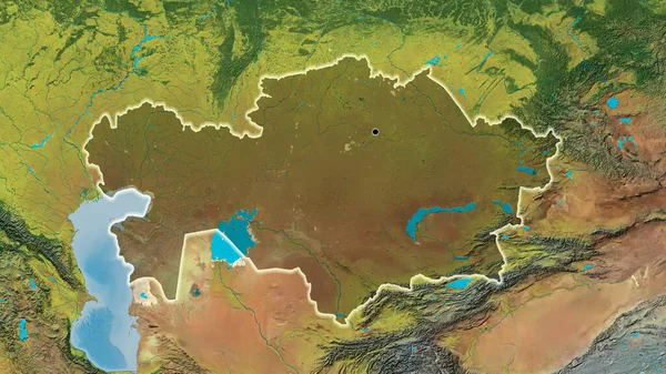 哈萨克斯坦边境地区的特写镜头 用地形图上的黑暗阴影突出显示 资本点 风靡全国 — 图库照片