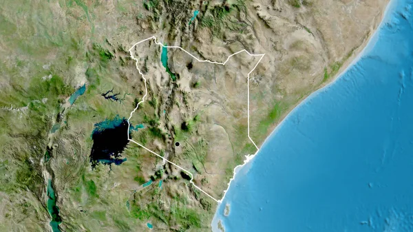 Närbild Kenyas Gränsområde Satellitkarta Huvudpunkt Skissera Runt Landet Form — Stockfoto