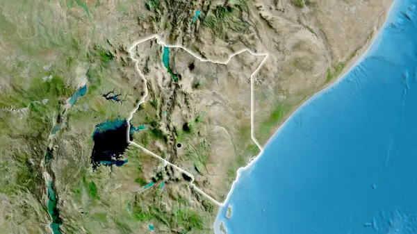 Närbild Kenyas Gränsområde Satellitkarta Huvudpunkt Glow Runt Landet Form — Stockfoto