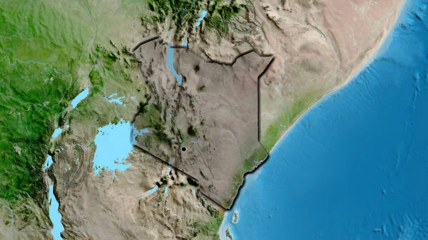 肯尼亚边境地区的特写镜头 用卫星地图上的黑暗覆盖突出显示 资本点 国家形状的斜边 — 图库照片
