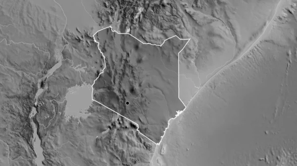 肯尼亚边境地区的特写镜头 以灰度地图上的黑暗覆盖为重点 资本点 国家形貌概述 — 图库照片