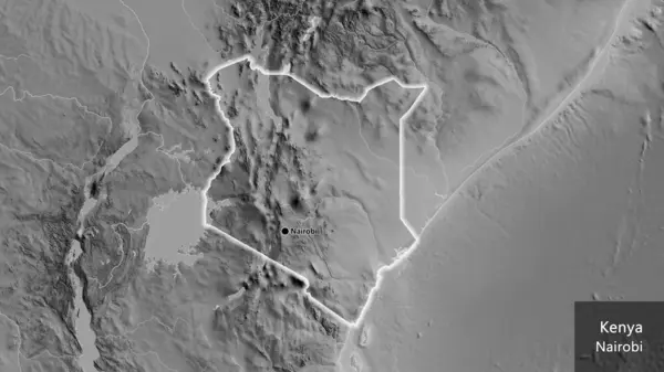 Kenya Sınır Bölgesinin Gri Tonlu Haritasına Yakın Plan Ana Nokta — Stok fotoğraf