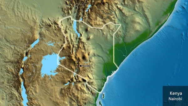 在实际地图上对肯尼亚边境地区进行的密切监视 资本点 风靡全国各地 国家及其首都的英文名称 — 图库照片