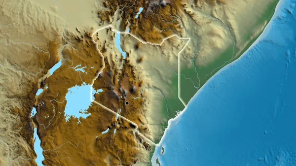 Close Zona Fronteiriça Quénia Num Mapa Socorro Ponto Capital Brilho — Fotografia de Stock