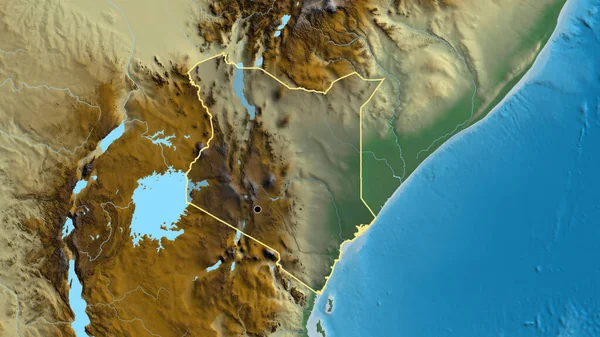 救援地図上の暗いオーバーレイで強調ケニア国境地域のクローズアップ 資本ポイント 全国の概要 — ストック写真