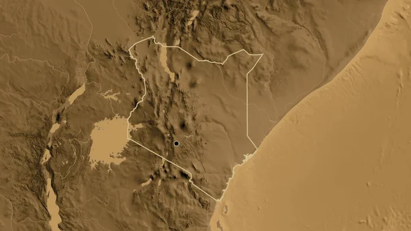Крупный План Приграничной Зоны Кении Карте Высоты Сепии Отличный Момент — стоковое фото