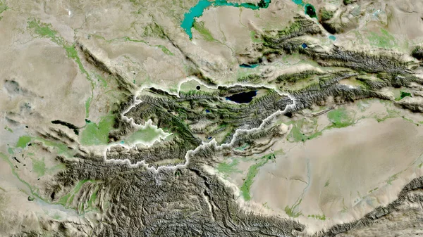 Közelkép Kirgizisztáni Határ Menti Területről Egy Műholdas Térképen Remek Pont — Stock Fotó