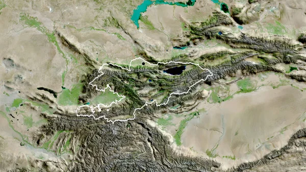 Primer Plano Zona Fronteriza Kirguistán Mapa Satelital Punto Capital Esquema — Foto de Stock