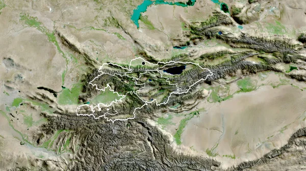 Närbild Kirgizistans Gränsområde Och Dess Regionala Gränser Satellitkarta Huvudpunkt Skissera — Stockfoto