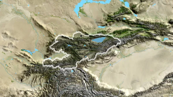 Close Kyrgyzstan Border Area Highlighting Dark Overlay Satellite Map Capital — Stock Photo, Image
