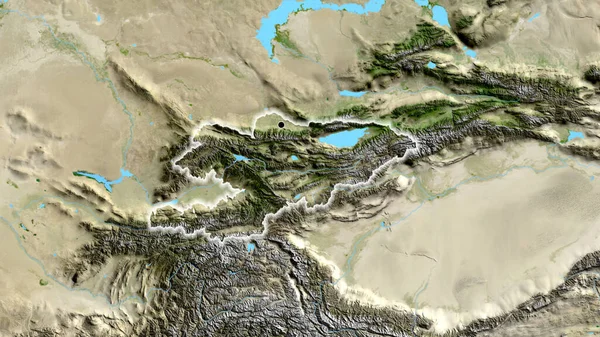 卫星地图上吉尔吉斯斯坦边境地区的特写 资本点 风靡全国 — 图库照片