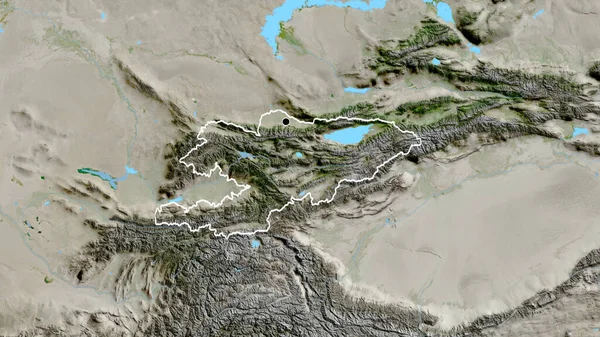 Close Zona Fronteiriça Quirguizistão Num Mapa Satélite Ponto Capital Esboço — Fotografia de Stock