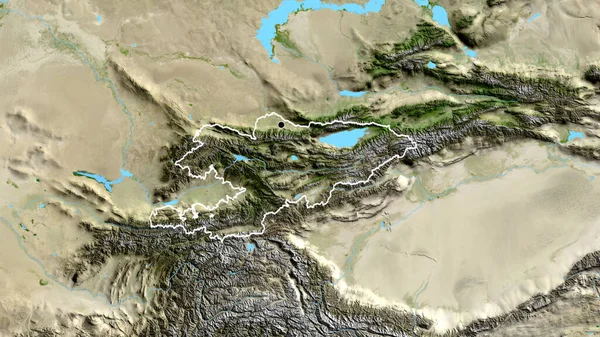 Närbild Kirgizistans Gränsområde Satellitkarta Huvudpunkt Skissera Runt Landet Form — Stockfoto