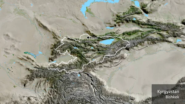 Close Van Het Grensgebied Van Kirgizië Een Satellietkaart Hoofdpunt Schets — Stockfoto