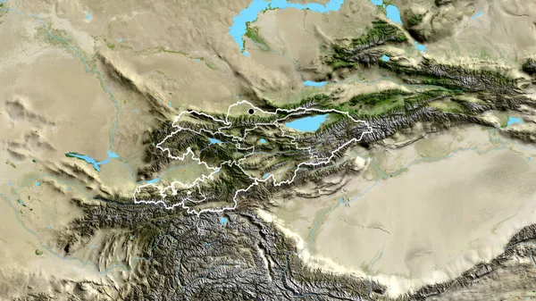 利用卫星地图密切监视吉尔吉斯斯坦边境地区及其区域边界 资本点 国家形貌概述 — 图库照片