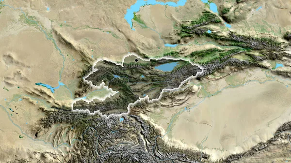 吉尔吉斯斯坦边境地区的特写镜头 用卫星地图上的黑暗覆盖突出显示 资本点 风靡全国 — 图库照片
