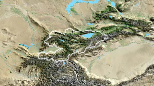 卫星地图上吉尔吉斯斯坦边境地区的特写 资本点 风靡全国 — 图库照片