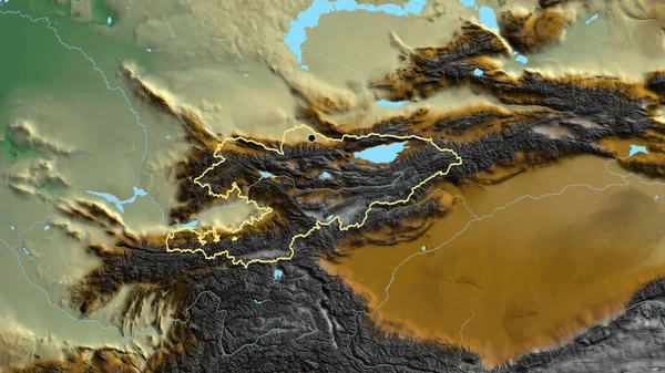Närbild Det Kirgizistanska Gränsområdet Katastrofkarta Huvudpunkt Skissera Runt Landet Form — Stockfoto