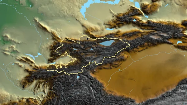 キルギスタン国境地帯のクローズアップは 救援地図上の暗いオーバーレイで強調表示されます 資本ポイント 全国の概要 — ストック写真