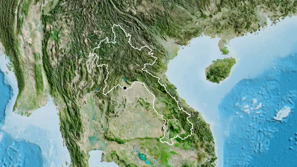 Primer Plano Zona Fronteriza Laos Mapa Satelital Punto Capital Esquema —  Fotos de Stock