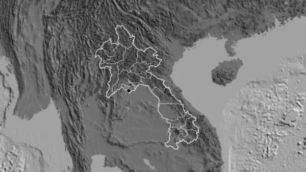 Detailní Záběr Pohraniční Oblasti Laosu Jeho Regionálních Hranic Bilevelové Mapě — Stock fotografie