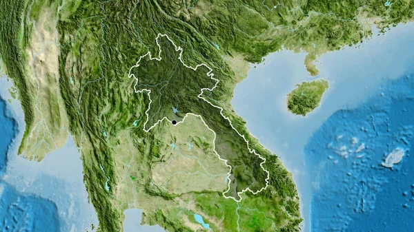 Zbliżenie Strefy Przygranicznej Laosu Ciemną Nakładką Zdjęciu Satelitarnym Główny Punkt — Zdjęcie stockowe