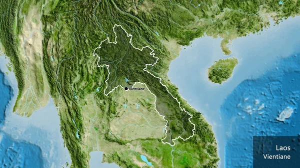 Крупный План Приграничной Зоны Лаоса Выделяющийся Тёмным Наложением Спутниковую Карту — стоковое фото