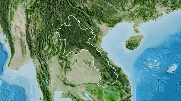 老挝边境地区的特写镜头 用卫星地图上的黑暗覆盖突出显示 资本点 国家形貌概述 — 图库照片