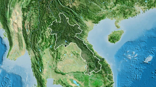 Közelkép Laoszi Határvidékről Amely Egy Műholdas Térképen Sötét Felülettel Világít — Stock Fotó