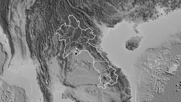 Primer Plano Zona Fronteriza Laos Sus Fronteras Regionales Mapa Escala — Foto de Stock