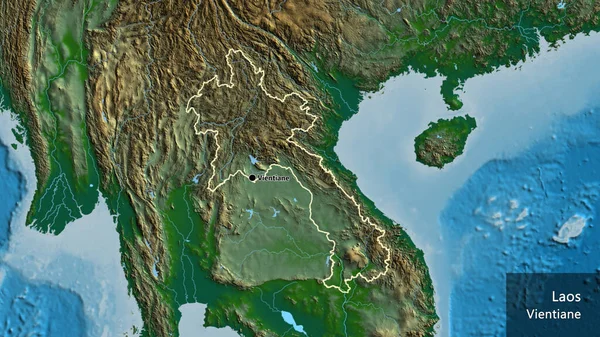 Κοντινό Πλάνο Της Συνοριακής Περιοχής Του Λάος Φυσικό Χάρτη Σημάδι — Φωτογραφία Αρχείου
