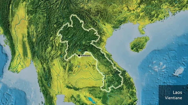 Close Área Fronteira Laos Mapa Topográfico Ponto Capital Brilha Volta — Fotografia de Stock