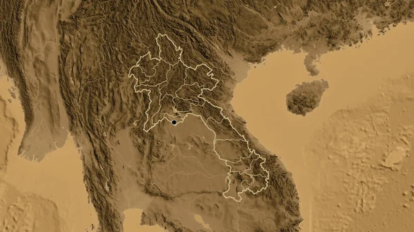 Detailní Záběr Pohraniční Oblasti Laosu Jeho Regionálních Hranic Mapě Nadmořské — Stock fotografie