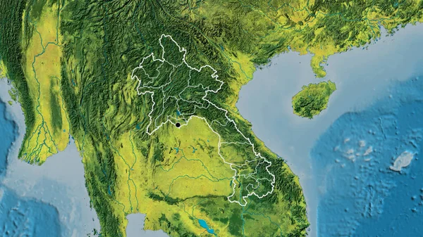 ラオス国境地域の閉鎖と地形図上のその地域の境界線 資本ポイント 全国の概要 — ストック写真
