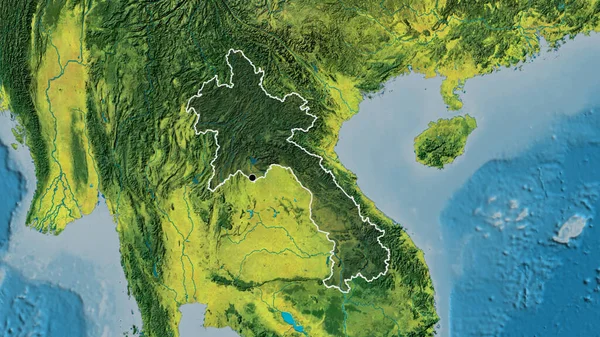 Close Área Fronteira Laos Destacando Com Uma Sobreposição Escura Mapa — Fotografia de Stock